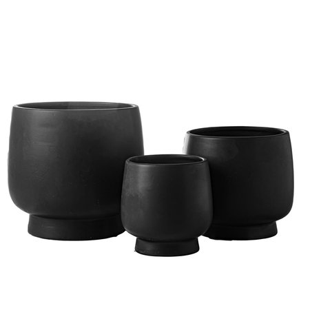 URBAN TRENDS COLLECTION Ceramic Round Pot on Base Matte Black Set of 3 11049